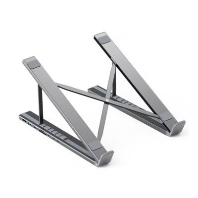 Multiport Laptop Docking Station  Adjustable Height Cooling Stand with Quick Charge Ports | 8-in-1 Ergonomic Notebook Riser for Tablet Computer Desk Home Office Workstation Accessory