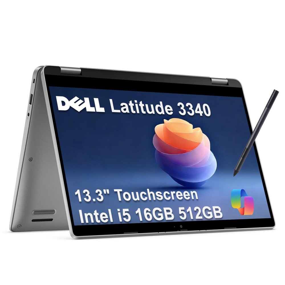 Dell Latitude 3340 3000 2-in-1 13" FHD Touchscreen Business Laptop (Intel 10-Core i5-1335U (> i7-1255U), 16GB DDR5, 512GB SSD, AES Stylus), Backlit, 1080p IR Webcam, Wi-Fi 6E, Win 11 Pro w/AI Copilot