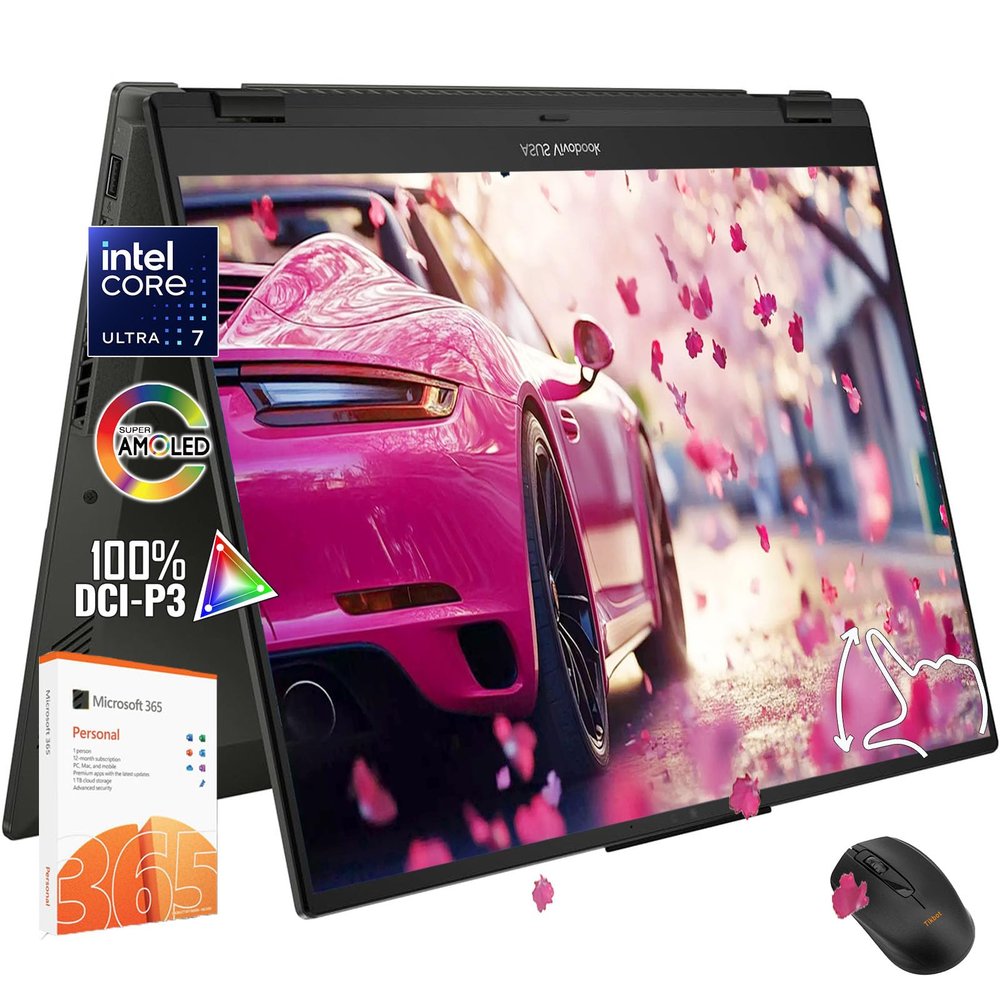ASUS Vivobook Flip 14inch Touchscreen Laptop 2 in 1 - OLED WUXGA Display -Intel Core Ultra 7 256V -16GB RAM -2TB SSD -Backlit Keyboard -Windows 11 Office 365 -Business Computadora Porttil 2025