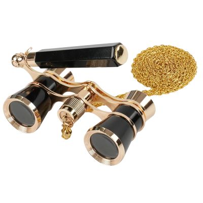 Operas Glasses, 3X25 Theater Binoculars with Handle & Chain, Small Binoculars for Adults, Vintage Theater Glasses for Concerts Cinema Sport Events (Black)