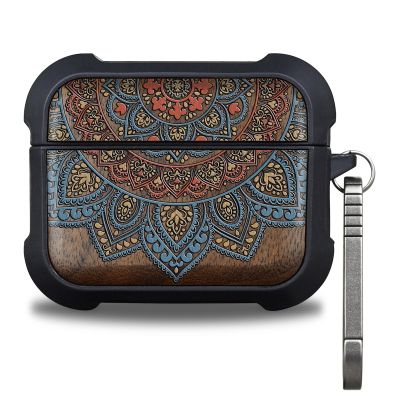 Patterit for AirPods Pro 3 Case, Shockproof Wooden Cover with Quick Released Keychain for AirPods Pro Case 3rd Generation (2025) Compatible with Wireless Charging, (Mandala Harmony) Walnut
