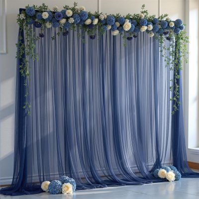 10x10FT Navy Blue Tulle Backdrop Curtains for Wedding Parties,2 Pack Sheer Photo Backdrop Curtains Ceiling Drapes for Birthday Party Baby Shower,Arch Fabric Background with Rod Pocket