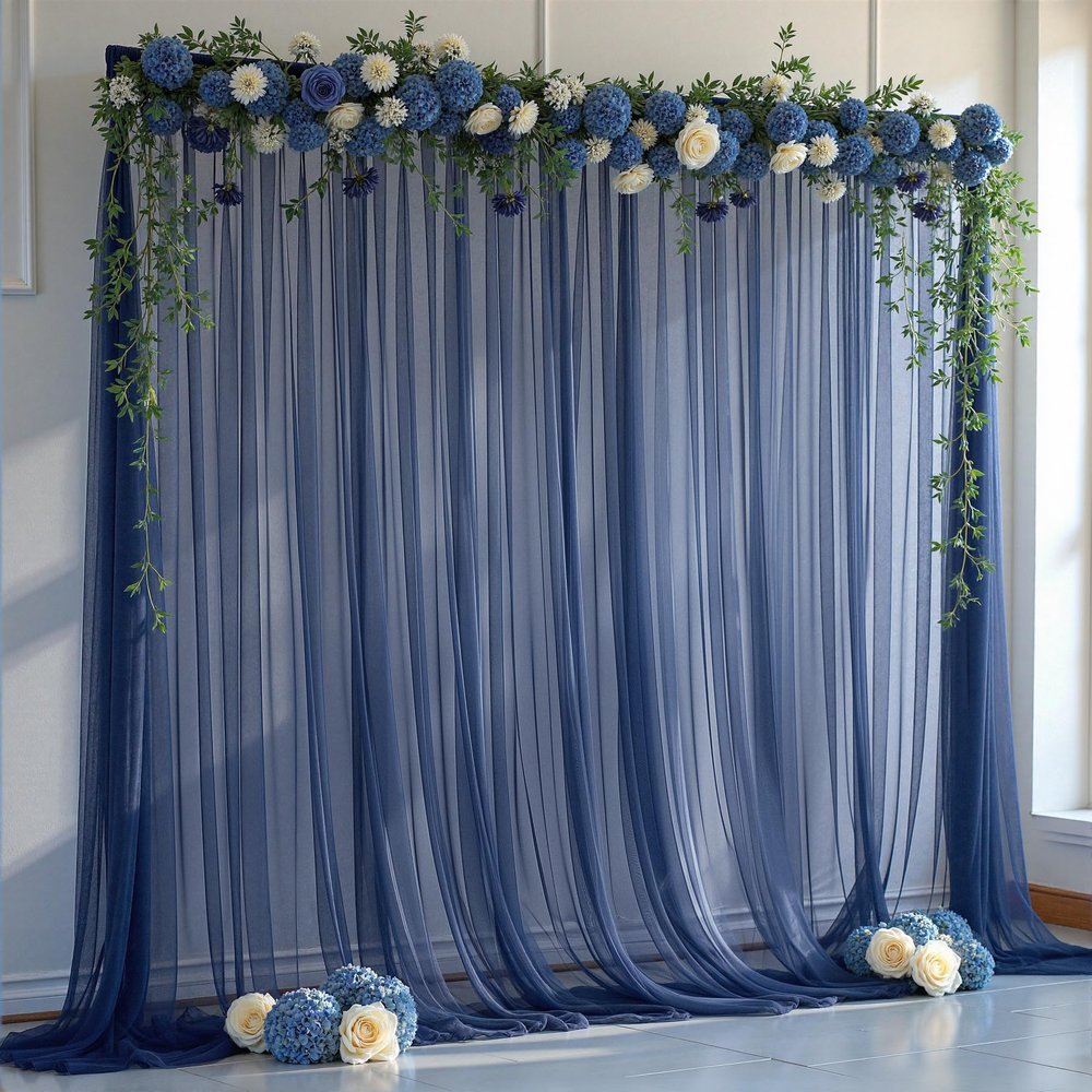 10x10FT Navy Blue Tulle Backdrop Curtains for Wedding Parties,2 Pack Sheer Photo Backdrop Curtains Ceiling Drapes for Birthday Party Baby Shower,Arch Fabric Background with Rod Pocket