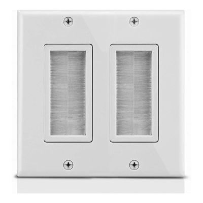 4pcs In Wall Cable Management Kit 2-Gang Wall Plate, Brush Style Opening Passthrough Low Voltage Cable Plate In-Wall Installation for Speaker Wires