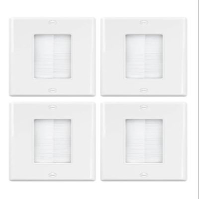 4sets In Wall Cable Management Kit Wall Cable Pass Through Single Brush Walls Plates Single Gang Cables Access Strap Decorator Cover for Low Voltage Cables