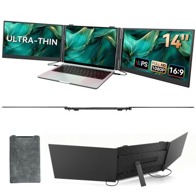 14" Triple Laptop Screen Extender, Ultra-Thin Lightweight FHD 1080P IPS Laptop Monitor Extender Portable, Extended Screen for Laptops 13-17.3" Compatible with Wins Mac Chrome Dex Phone Travel Work