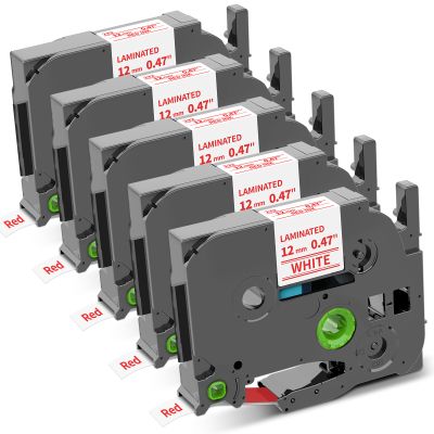 COLORWING TZe-232 Red on White Compatible with Brother P Touch Label Tape TZe232 12mm 0.47" TZ Tape Laminated for Brother Ptouch PT-D210 D220 H110 1280 D610 Refills, 5-Pack