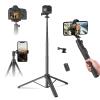 66" Selfie Stick Tripod for GoPro & Phone, Extendable Action Camera Tripod Stand with 360 Ball Head, Remote, Cold Shoe & 1/4" Screw, Compatible with GoPro Hero 14/13/12, DJI Osmo, Insta360 X5 view 1