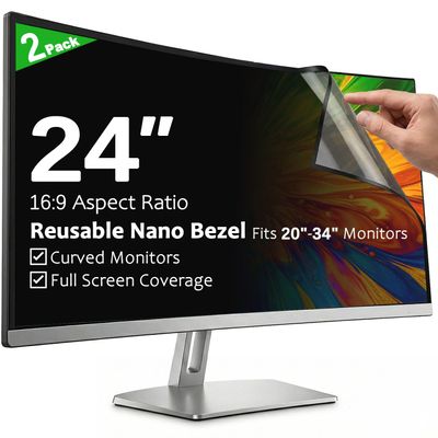 [2-Pack] 24 Inch Reusable Nano Bezel Anti-Glare Computer Privacy Screen for Monitor, 16:9 Aspect Ratio, Residue-Free Removable Anti-Spy Filter, Eye Protection Anti-Blue Light Desktop Security Shield