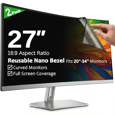 [2-Pack] 27 Inch Reusable Nano Bezel Anti-Glare Computer Privacy Screen for Monitor, 16:9 Aspect Ratio, Residue-Free Removable Anti-Spy Filter, Eye Protection Anti-Blue Light Desktop Security Shield