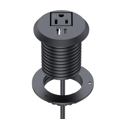 Desk Power Grommet, Haylink Recessed Power Outlet with AC Plug & Fast Charging USB A+C | 6.56FT Cable | 2" Pre-Cut Hole| for Modern Desk, Kitchen Island & Workshop, Black