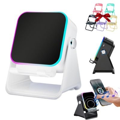 5-in-1 Wireless Induction Bluetooth Speaker with Adjustable Phone Stand, Phone Holder Charger, Portable Audio Gifts, 8 Dynamic RGB Lighting Effects, 360 Adjustable Stand (White)