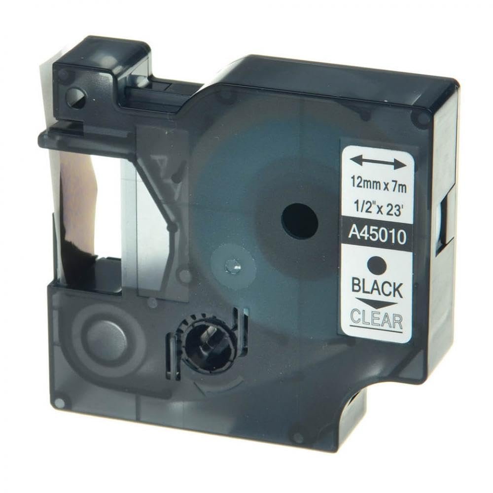 6mm 9mm 12mm Label Tape Compatible with D1 45010 45013 Ribbon for Label Manager 100 150 200 250 Writer Printer(Black Print on Clear)