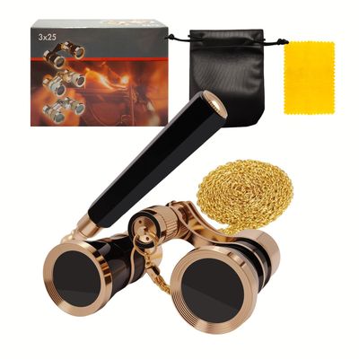 3X25 Opera Glasses Theater Binoculars with Adjustable Handle & Chain, Small Elegant Glasses for Adults Women Vintage Portable Costume Binoculars for Musical Concerts Cinema