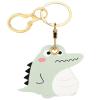 The leather keychain case is compatible with AirTag, featuring a keychain ring and a GPS key tracking box. (Blue Dinosaur) view 1