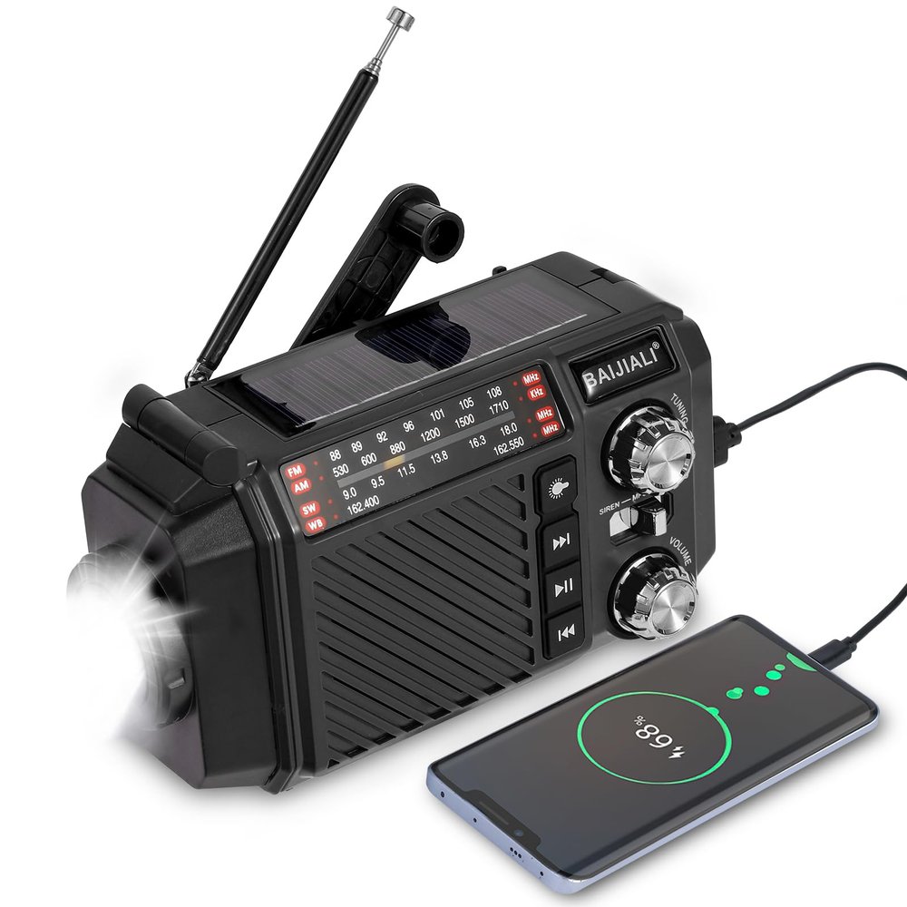 Hand Crank Emergency Weather Radio with 2600mAh/9620mWh Power Bank, NOAA AM FM Shortwave Portable Radio, Solar & USB-C Charging, Flashlight, SOS Alarm for Emergency Kits (Black)