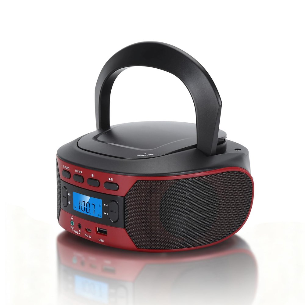 Wisoqu Portable CD Player, with Bluetooth, FM Radio, USB MP3 Playback, AUX Input, Headphone Jack, Digital Display, 5 Music EQ Modes, for Home or Outdoor (US Plug)