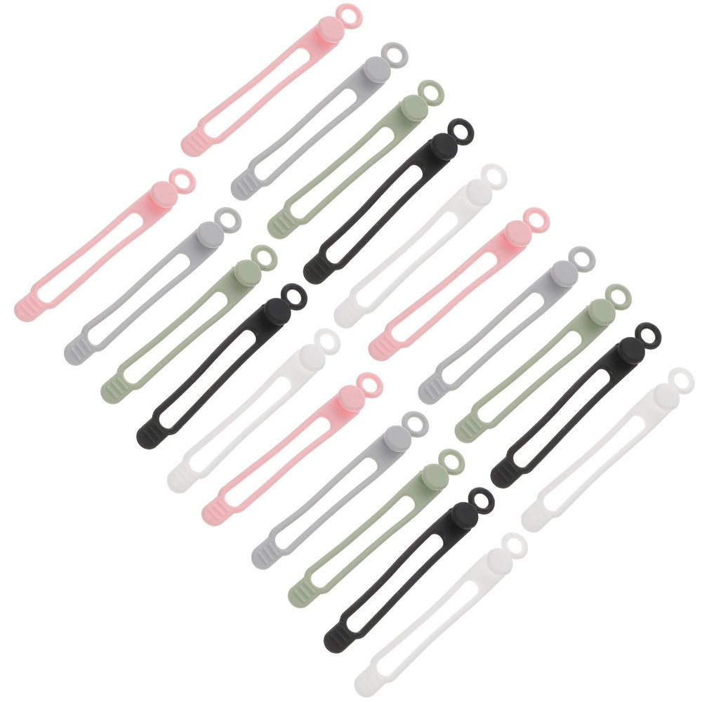BUGUUYO 20pcs Silicone Cord Organizer Cable Management Ties Adjustable Reusable Wire Holders for Earphone Data Audio Network Cables with Hanging for Home Office Use