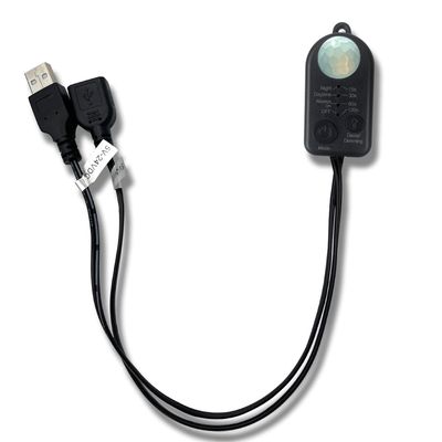 3-in-1 On/Off Switch Cable+ PIR Motion Body Sensor Switch+ PWM LED Dimmer with Light Sensing Detection Time Delay Function for DC 5V-24V LED Strip DIY Lighting Camera (USB Connector, Black)
