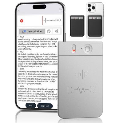 AI Voice Recorder, 64GB Audio Note Recorder with TranscribeSummarize, Free 1200 min of Transcription per Month, App Control, Supports 112 Languages, Magnetic Case, for Lectures, Meetings, Calls