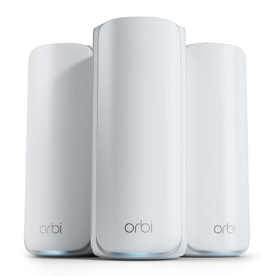 NETGEAR Orbi Tri-Band WiFi 7 Mesh Network System (RBE773) - Router + 2 Satellite Extenders, Security Features, Up to 11Gbps, Covers up to 8,000 sq. ft., 100 Devices, 2.5 Gig Internet Port (Renewed)
