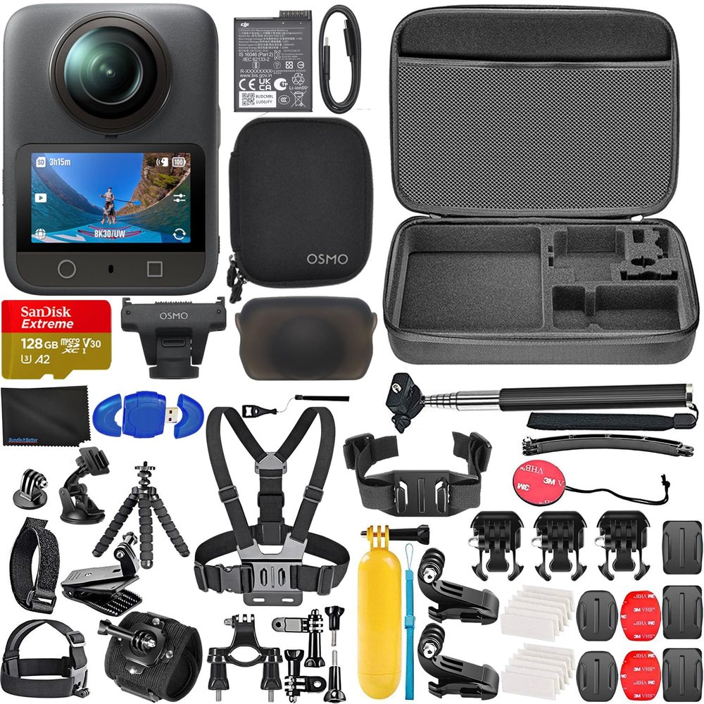 DJI Osmo 360 Standard Combo, 360 Camera with 1-Inch 360 Imaging, Native 8K 360 Video Bundle with 128GB Memory Card, Card Reader + 50 Piece Accessory Kit