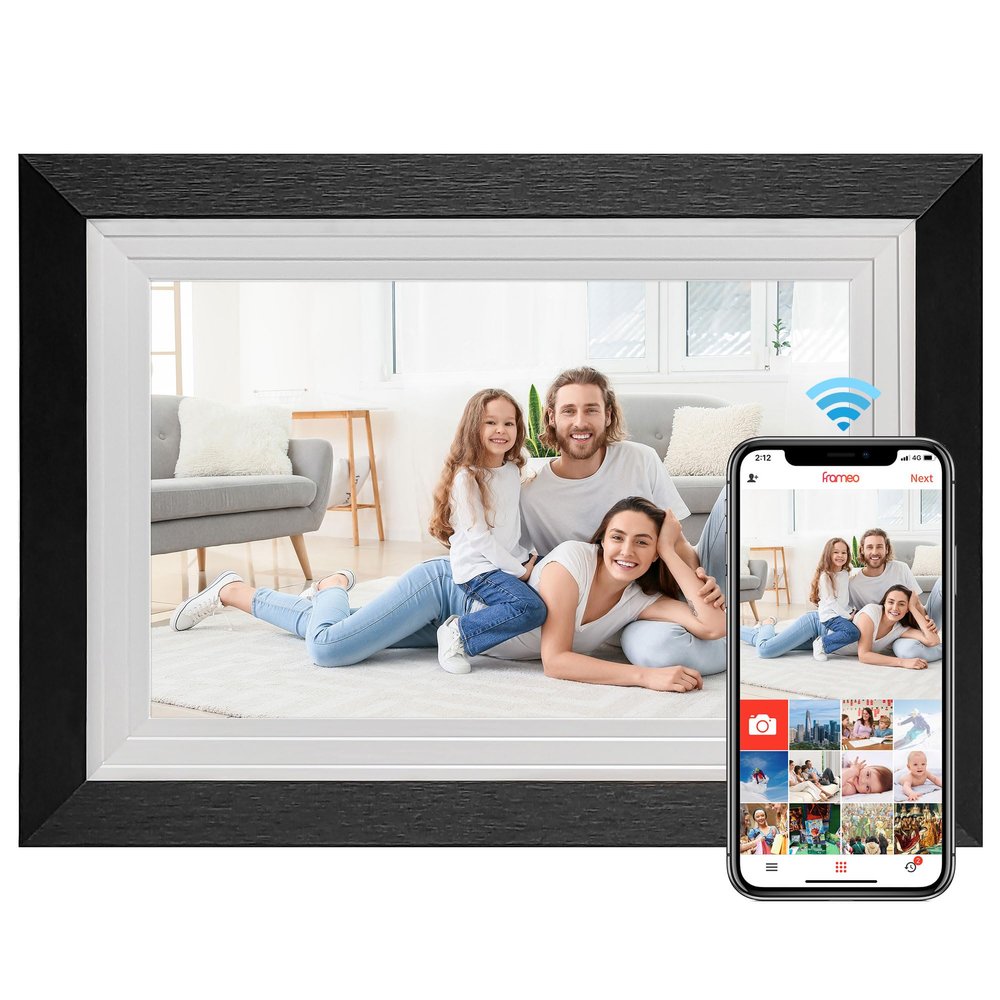 10.1 Frameo WiFi Smart Digital Photo Frame, 32GB with HD IPS Touchscreen, Auto-Rotate, Easy Photo & Video Sharing via Frameo App, Wall Mountable Electronic Gift for Family & Grandparents