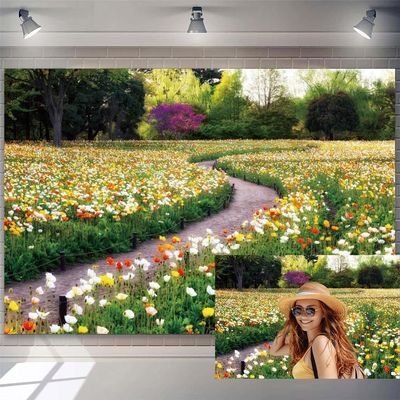 10x8ft Spring Garden Backdrop Blooming Tulip Colorful Flowers Background for Photography Outdoor Forest Park Photography Background Interior Room Wallpaper Decor Womens Portrait Photo Booth Props