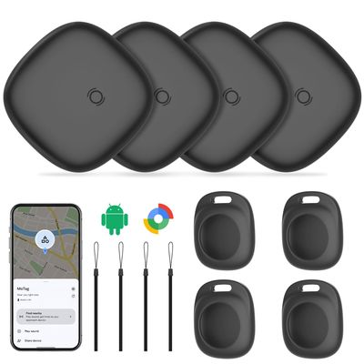 Android Air Tracker 4 PackLuggage Tracker Tags Compatible with Google Find Hub App (Android Only) Bluetooth Tracker with 4 Case Key Finder and Item Locator for Wallets, Backpack, Suitcases-Black