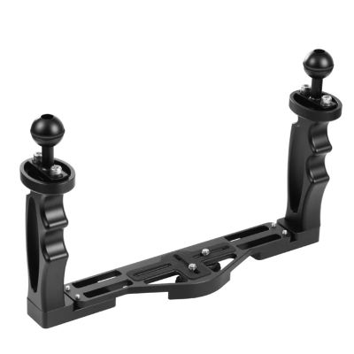 Compatible for Camera Diving Housings - Aluminium Alloy Dual-Handle Underwater Tray, Stabilizer with Video Light Mount(Black)