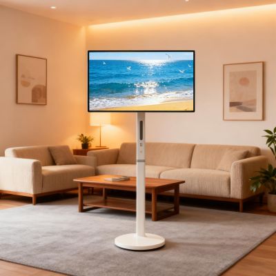 HXQWDQL 27/32 Inch Smart Portable TV on Wheels, Slim Lightweight Design, Anti-Glare Display, Height & Angle Adjustable, Rotatable Touch Screen & Voice Remote, Built-in Webcam 32in4K(8+128G)