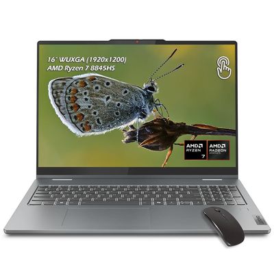 Lenovo IdeaPad 5 2-in-1 Laptop, 16" WUXGA Touchscreen 60Hz IPS 300nits,AMD Ryzen 7 8845HS, WiFi6, Backlit KB, Fingerprint, Windows 11, Luna Grey, (16GB LPDDR5X RAM 2TB SSD), w/Mouse, W/GaLiMu