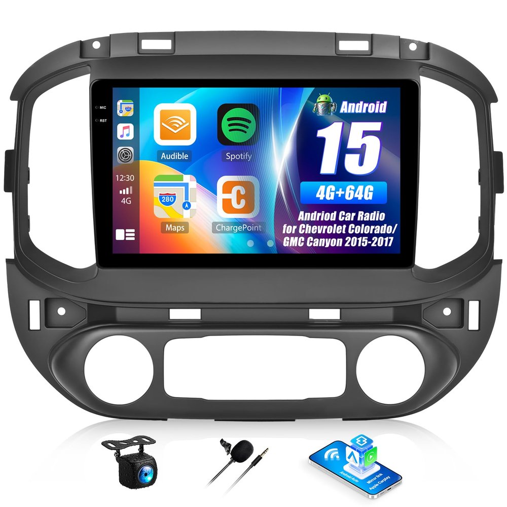 4G+64G Android Car Stereo for Chevrolet Colorado/GMC Canyon 2015-2017 with Wireless Carplay Android Auto 9 Inch Touch Screen Head Unit Replacement Backup Camera WiFi GPS RDS Bluetooth