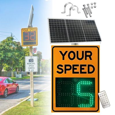 NzEupno Wireless Solar Speed Limit Sign, LED Speed Radar Feedback Detector Display with Remote Control, SolarPower, Weatherproof for Traffic Calming Orange-24''35