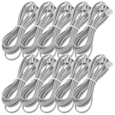 BUGUUYO 10pcs PC Phone Extension Cables with Pure Copper Core PVC Material Silver Gray Telephone Cord for Office Hotel Fax Landline Use
