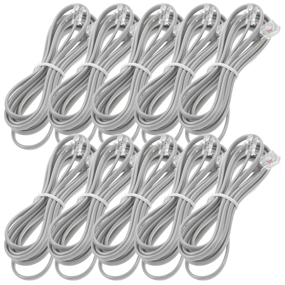 BUGUUYO 10pcs PC Phone Extension Cables with Pure Copper Core PVC Material Silver Gray Telephone Cord for Office Hotel Fax Landline Use
