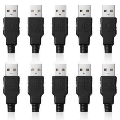 10 Pack USB Type A 4 Pin Male Jack Connectors, A Type Male 4-Pin Plug with Black Plastic Cover USB Plug Replacement for Fan LED Strip Charger Power Cord Mouse