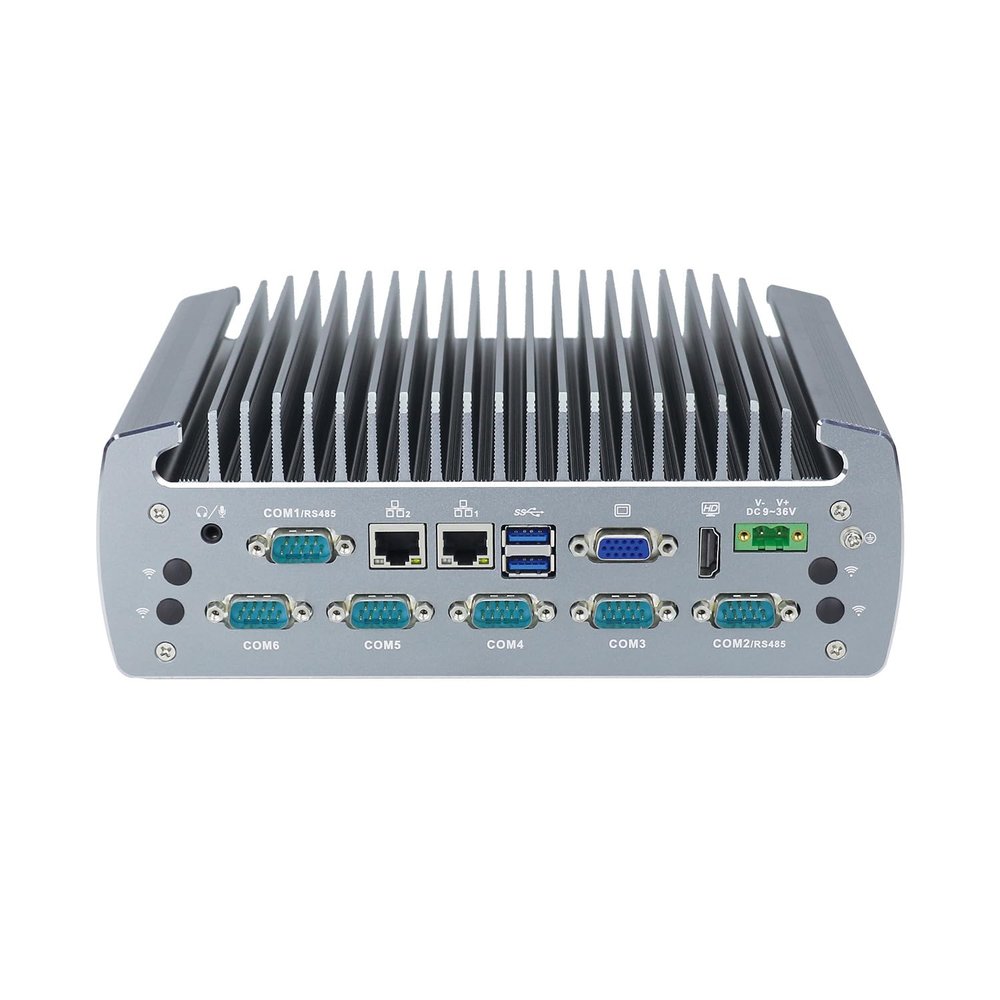 ANDAQI Fanless Industrial Computer, Mini PC, I5 6200U 7360U, IX06, Phoenix, 10PIN GPIO Phoenix, HDMI, VGA, 2 x LAN, 6 x COM, 2 x SIM Slot, 9 to 36V, 16G RAM, 256G SSD, 1TB HDD