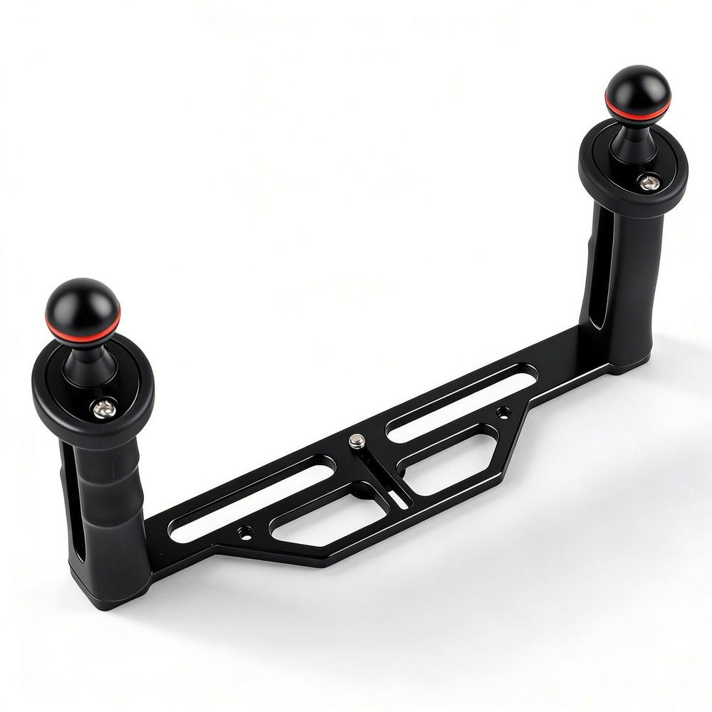 Dual Handle Aluminum Tray Stabilizer Rig, Underwater Camera Tray, Black - Lightweight Design, Ergonomic Grip, Ideal for Diving and Filming