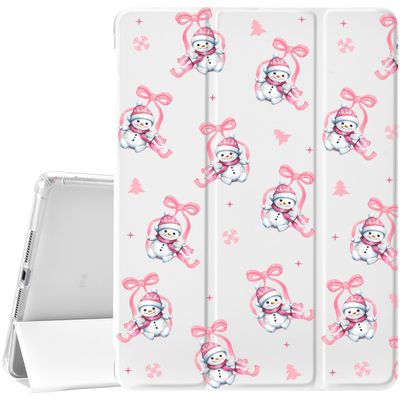 JOYLAND Christmas Snowman Case for iPad 9th/8th/7th Generation 10.2 Inch (2021/2020/2019) with Pencil Holder-Trifold Stand Protective Cover with Soft TPU Back,White