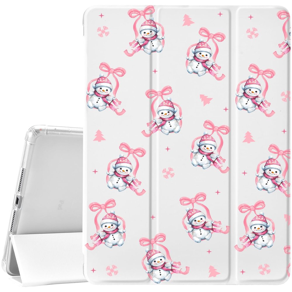 JOYLAND Christmas Snowman Case for iPad 9th/8th/7th Generation 10.2 Inch (2021/2020/2019) with Pencil Holder-Trifold Stand Protective Cover with Soft TPU Back,White