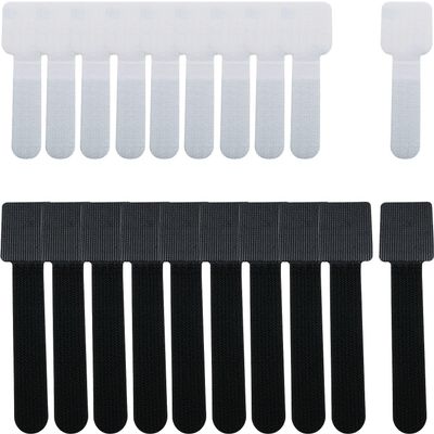 DGZZI 20PCS Hook And Loop Cable Ties Hook Type Self Adhesive Hook And Loop Tape Desktop Adjustable Data Cable Storage Organizer 3M Back Adhesive Black Long Style White Short Style