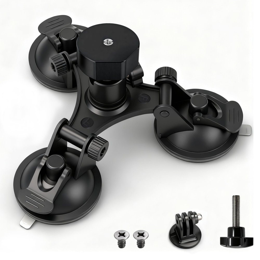 Zhaobeimao Strong Suction Cup Mount for Starlink & Camera with Dual 1/4" & 3/8" Threads, All-in-One Secure Car Roof Holder with Lockable Base & Quick-Release for RV, Van, Truck & Boat
