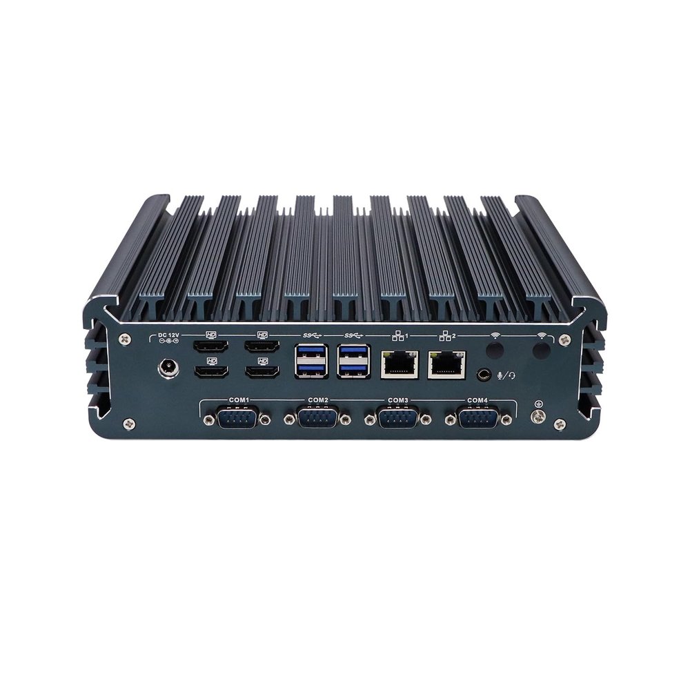 ANDAQI Fanless Industrial PC, Embedded Computer, Core I7 1255U, IX12, 4 x HDMI, 2 x LAN, 4 x COM COM1/2 for RS232/RS485, TPM2.0, 16G RAM, 512G SSD