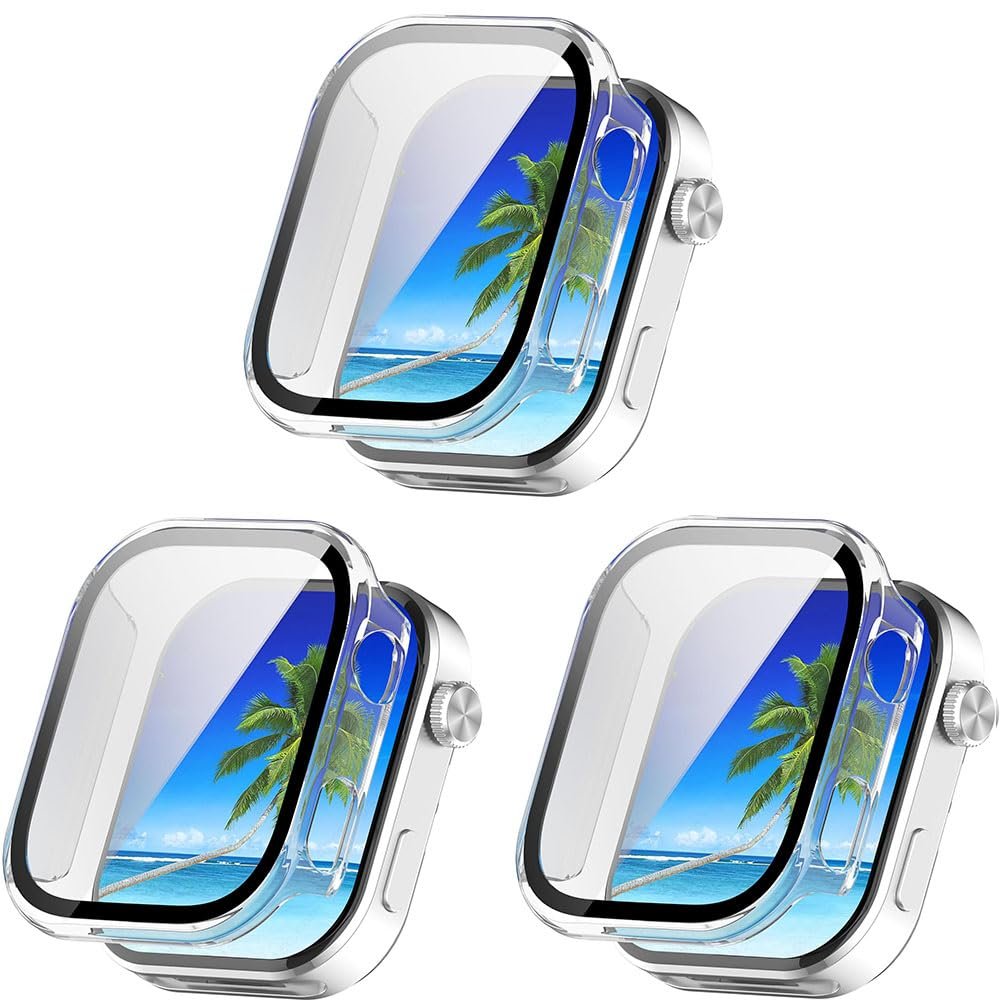 3 Pack Hard Case for Redmi Watch 6 with Screen Protector, Hard PC Protective Case Shockproof Anti-Scratch Bumper Cover with Tempered Glass (Clear/Clear/Clear)