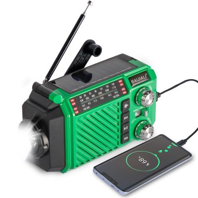 Hand Crank Emergency Weather Radio with 2600mAh/9620mWh Power Bank, NOAA AM FM Shortwave Portable Radio, Solar & USB-C Charging, Flashlight, SOS Alarm for Emergency Kits (Green)