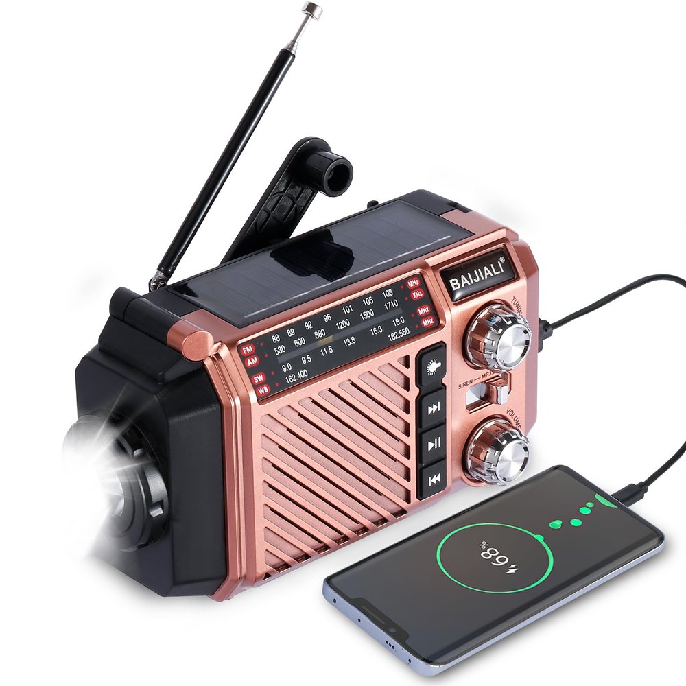 Hand Crank Emergency Weather Radio with 2600mAh/9620mWh Power Bank, NOAA AM FM Shortwave Portable Radio, Solar & USB-C Charging, Flashlight, SOS Alarm for Emergency Kits (Brown)