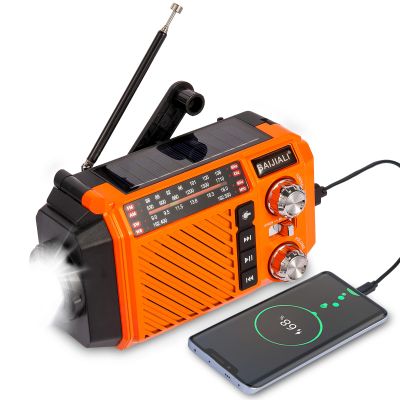 Hand Crank Emergency Weather Radio with 2600mAh/9620mWh Power Bank, NOAA AM FM Shortwave Portable Radio, Solar & USB-C Charging, Flashlight, SOS Alarm for Emergency Kits (Orange)