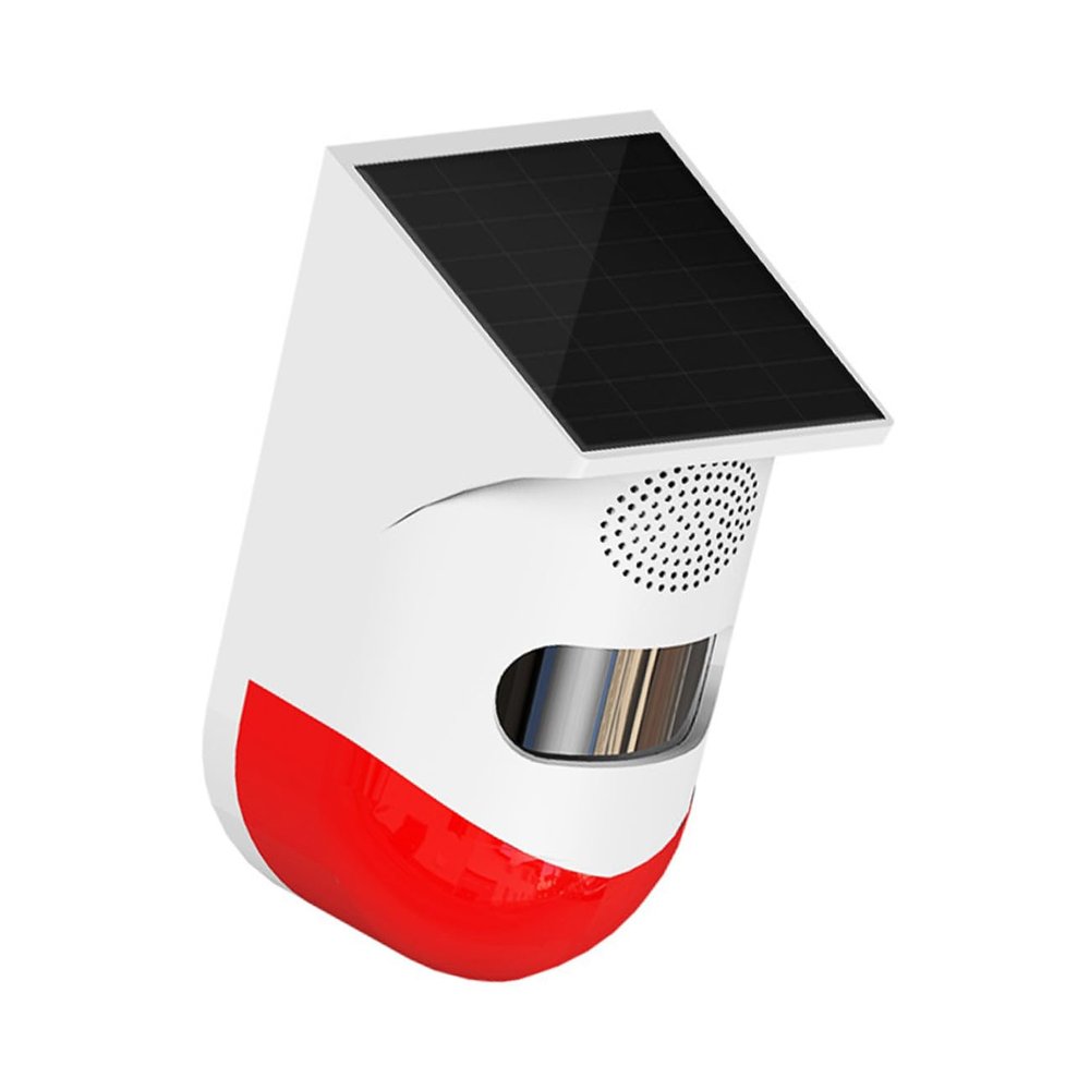 POPETPOP Solar Outdoor Infrared Alarm Detector with Audible and Vibration Alert Weatherproof Home Security Sensor for Villas Construction Sites and High-Pressure Areas White and Red