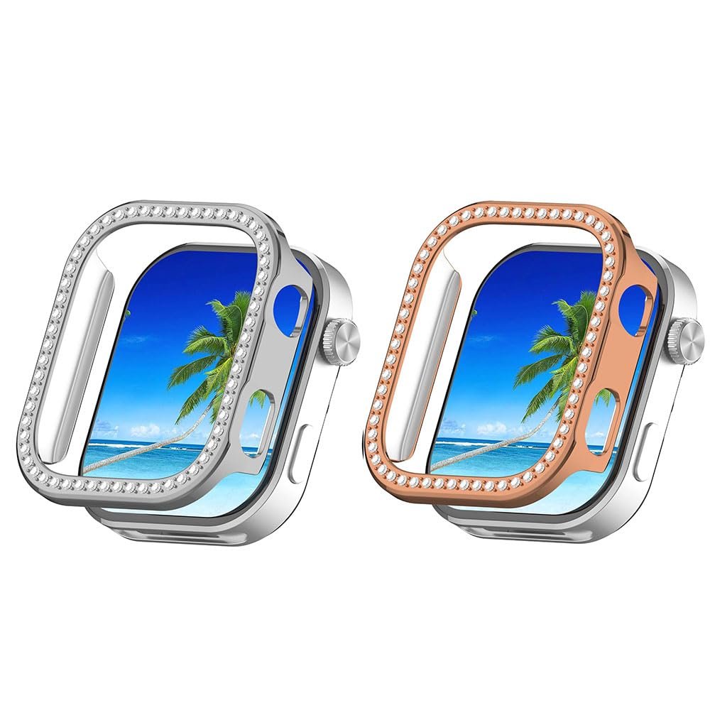 2 Pack Bling Case Compatible with Redmi Watch 6 Cover Hard PC Crystal Diamonds Rhinestone Protective Bumper Shell for Redmi Watch 6, No Screen Protector (Silver/Rose Gold)